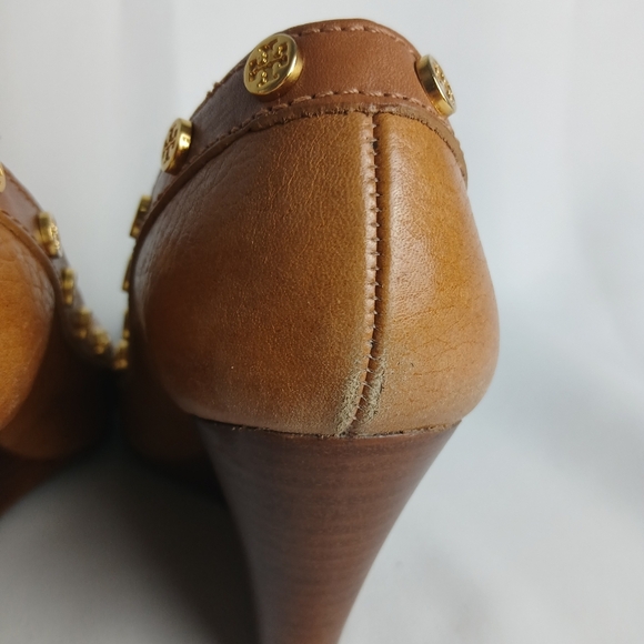 TORY BURCH Wedge Women Sandals Size 6.5 Tan Leather Open Toe - Picture 5 of 10